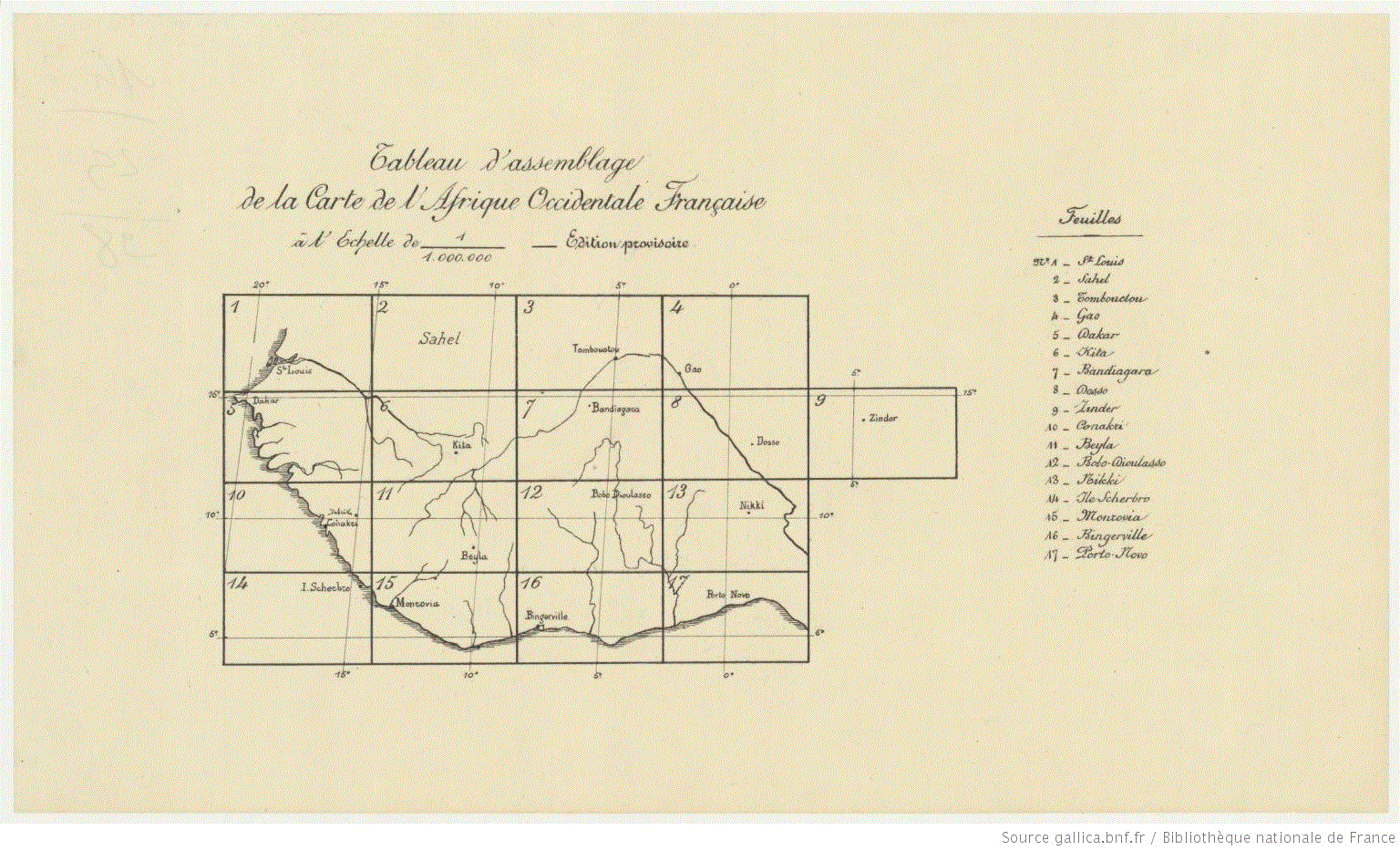 Tableau d'assemblage de la carte de l'Afrique-Occidentale française