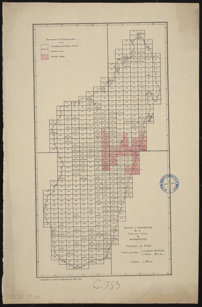 Tableau d'assemblage au 1:100 000 de Madagascar